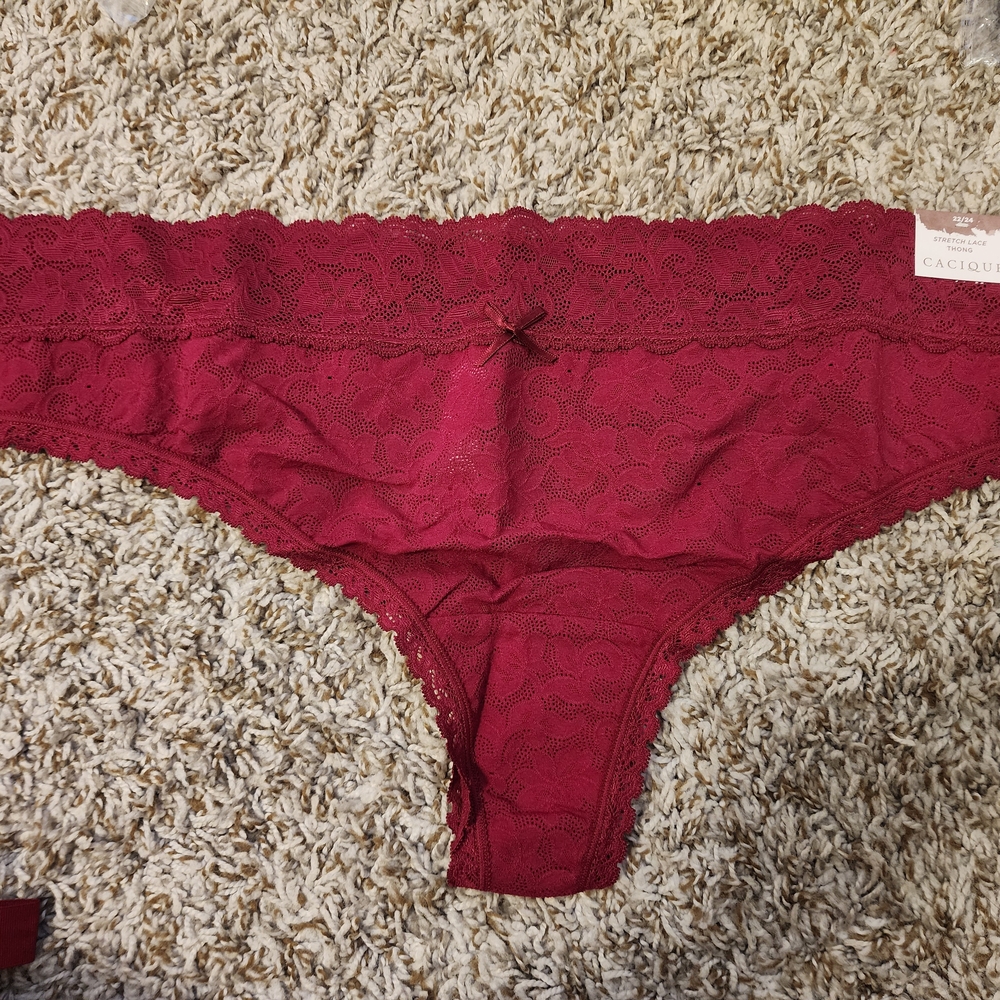 Cacique Lace Thong Panty in Wine Red